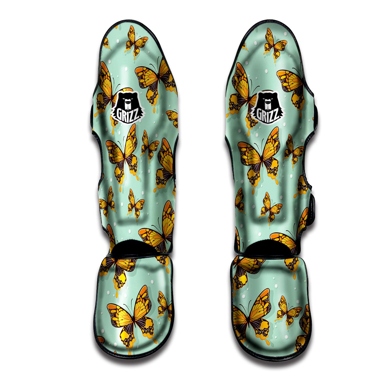 Yellow Butterfly Print Muay Thai Shin Guard-grizzshop