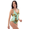 Yellow Butterfly Print One Piece Swimsuite-grizzshop