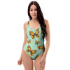 Yellow Butterfly Print One Piece Swimsuite-grizzshop