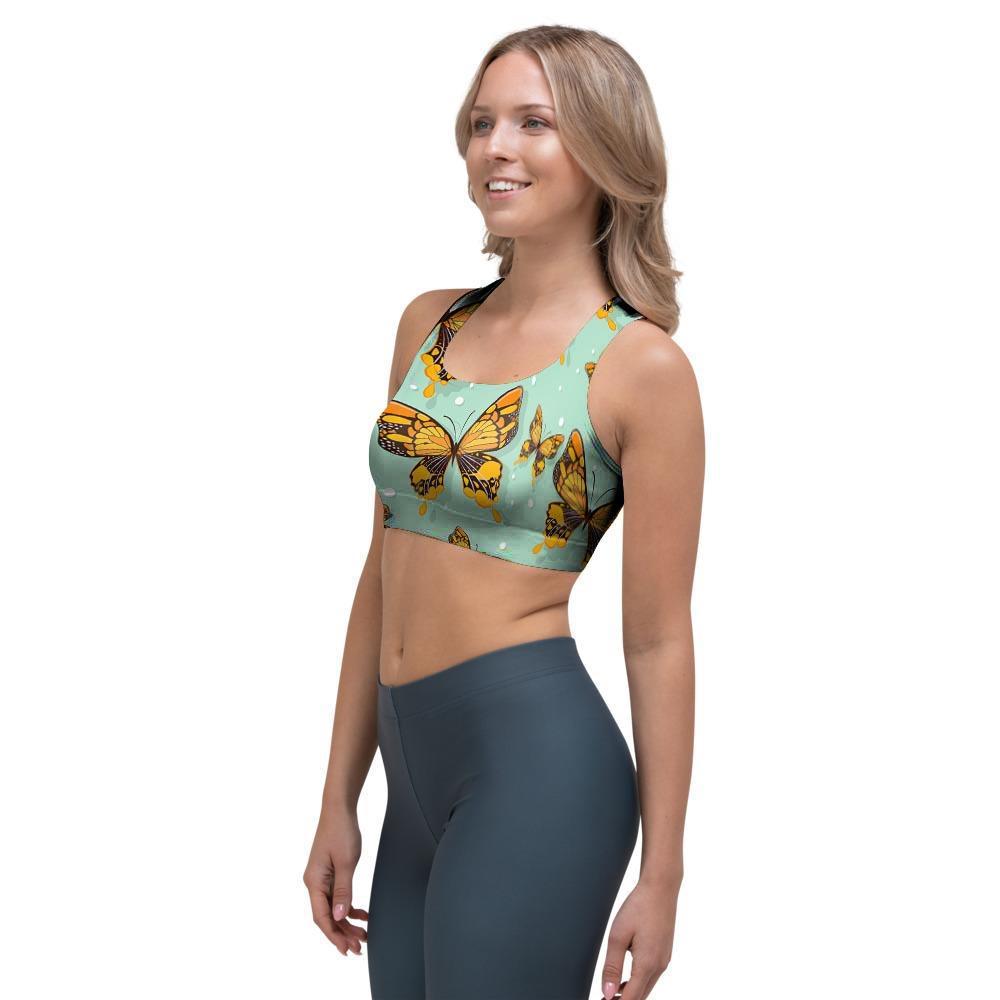 Yellow Butterfly Print Sports Bra-grizzshop