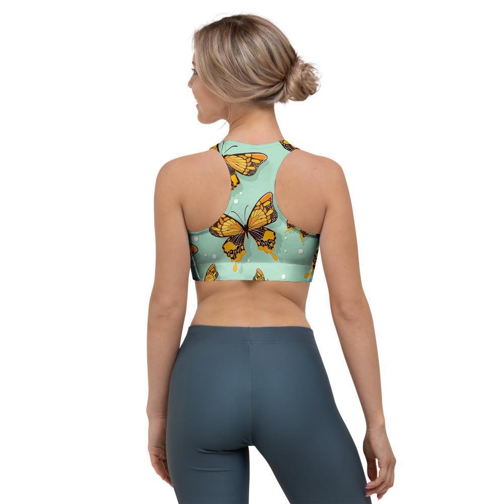 Yellow Butterfly Print Sports Bra-grizzshop