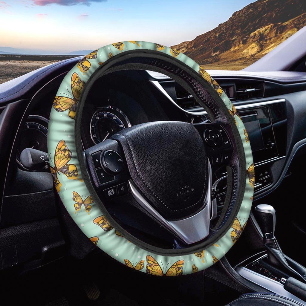 Yellow Butterfly Print Steering Wheel Cover-grizzshop