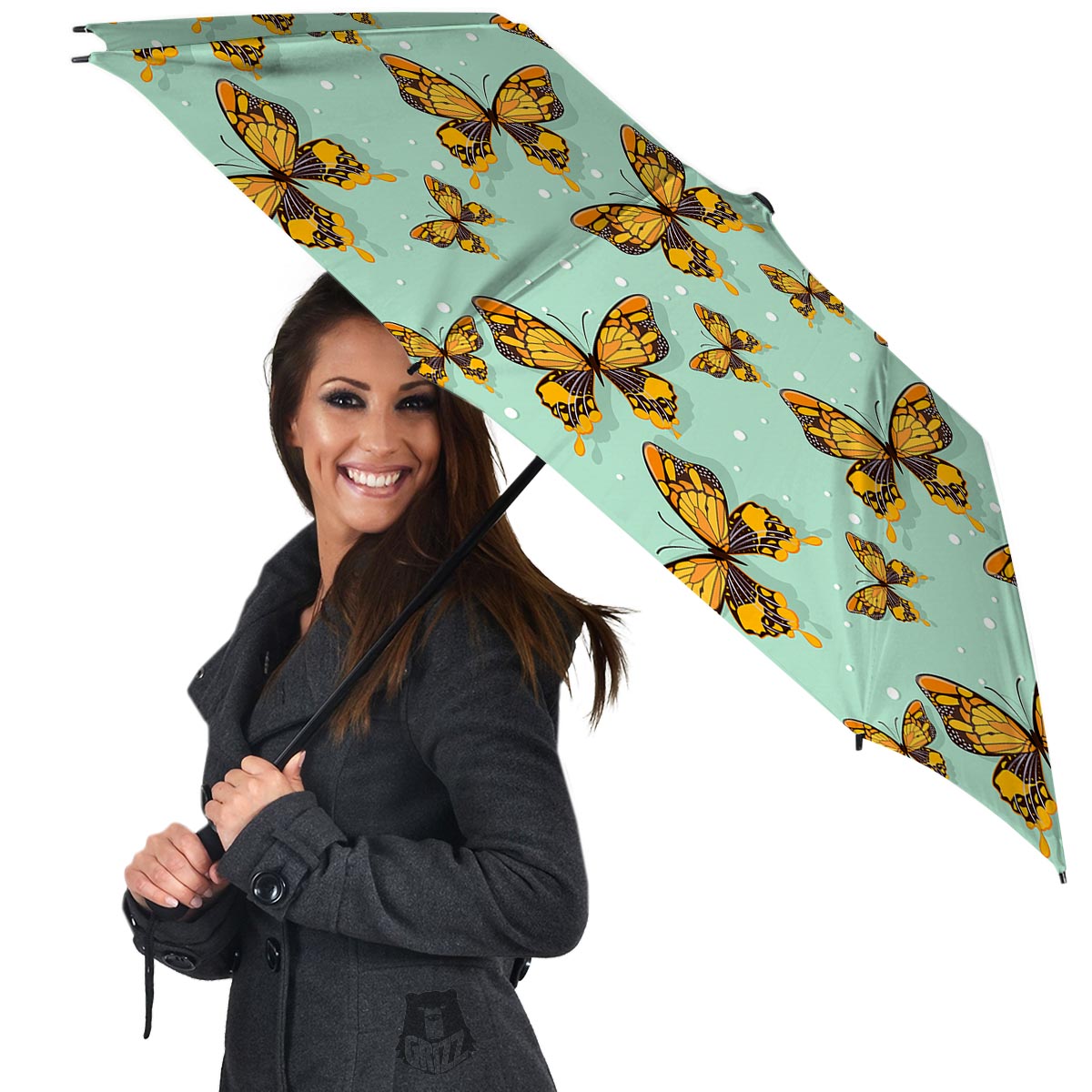 Yellow Butterfly Print Umbrella-grizzshop