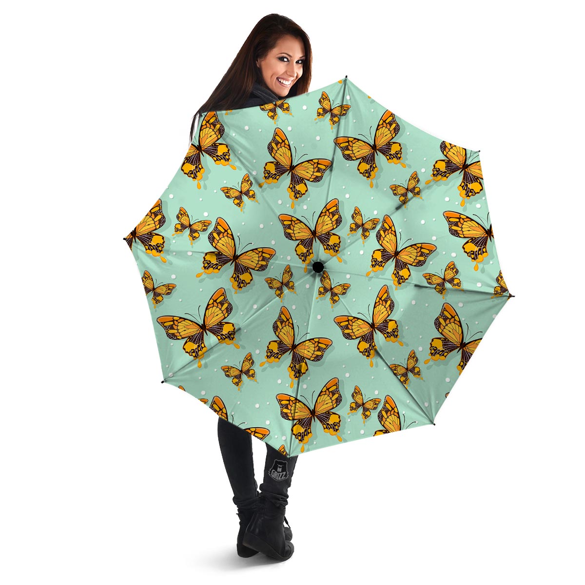 Yellow Butterfly Print Umbrella-grizzshop