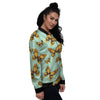 Yellow Butterfly Print Women's Bomber Jacket-grizzshop