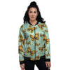 Yellow Butterfly Print Women's Bomber Jacket-grizzshop