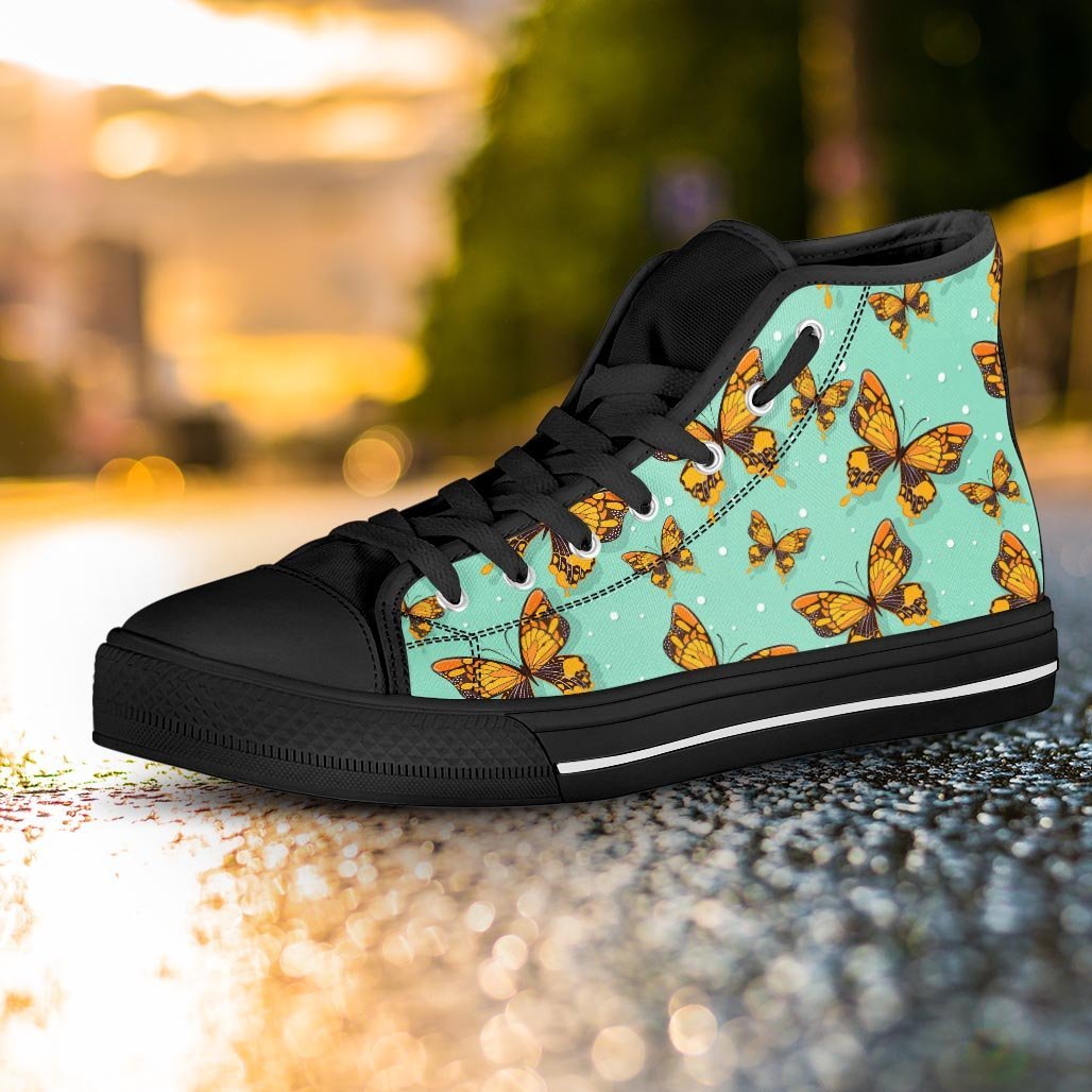 Yellow Butterfly Print Women's High Top Shoes-grizzshop