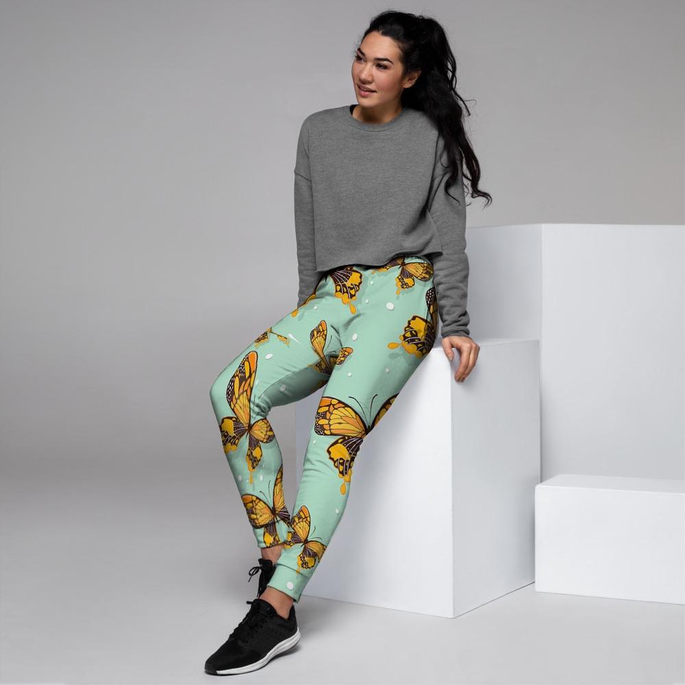 Yellow Butterfly Print Women's Joggers-grizzshop