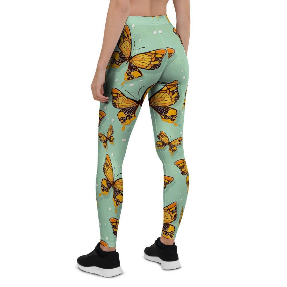 Yellow Butterfly Print Women's Leggings-grizzshop