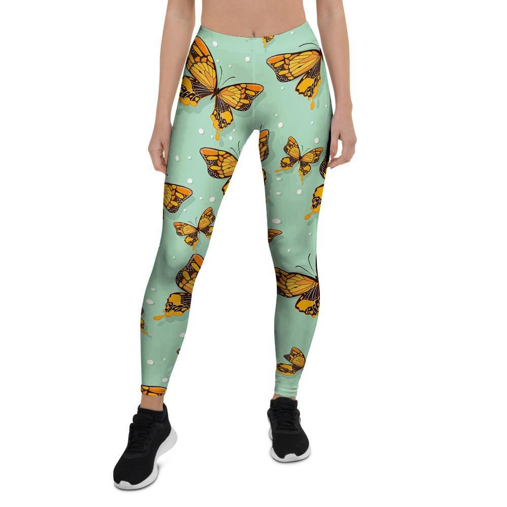 Yellow Butterfly Print Women's Leggings-grizzshop