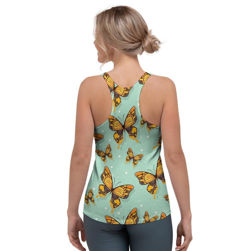 Yellow Butterfly Print Women's Racerback Tank Top-grizzshop