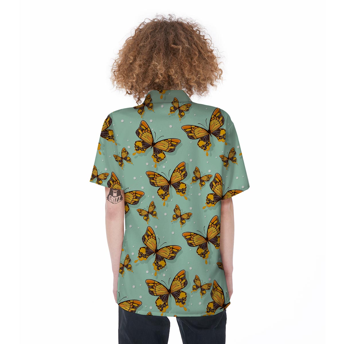 Yellow Butterfly Print Women's Short Sleeve Shirts-grizzshop