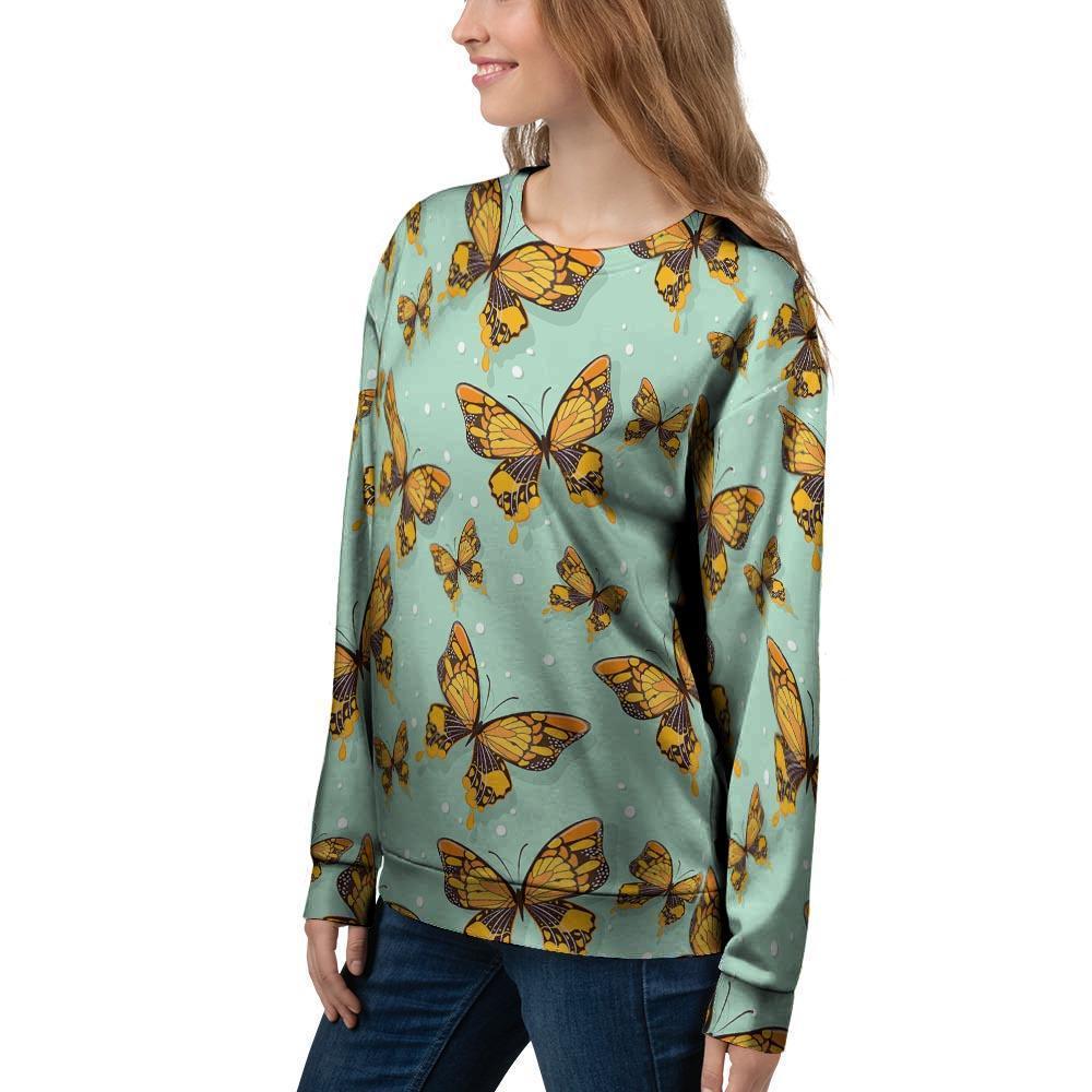 Yellow Butterfly Print Women's Sweatshirt-grizzshop