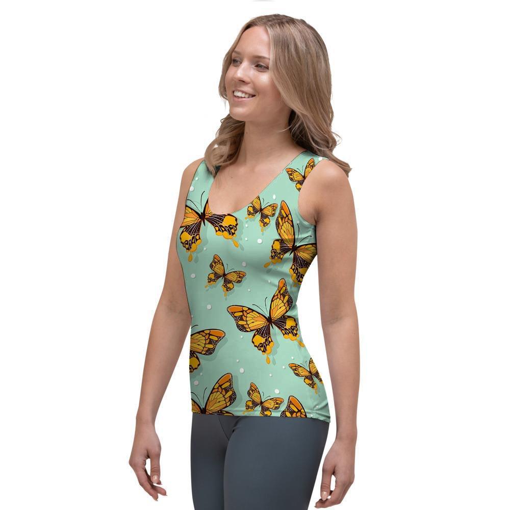 Yellow Butterfly Print Women's Tank Top-grizzshop