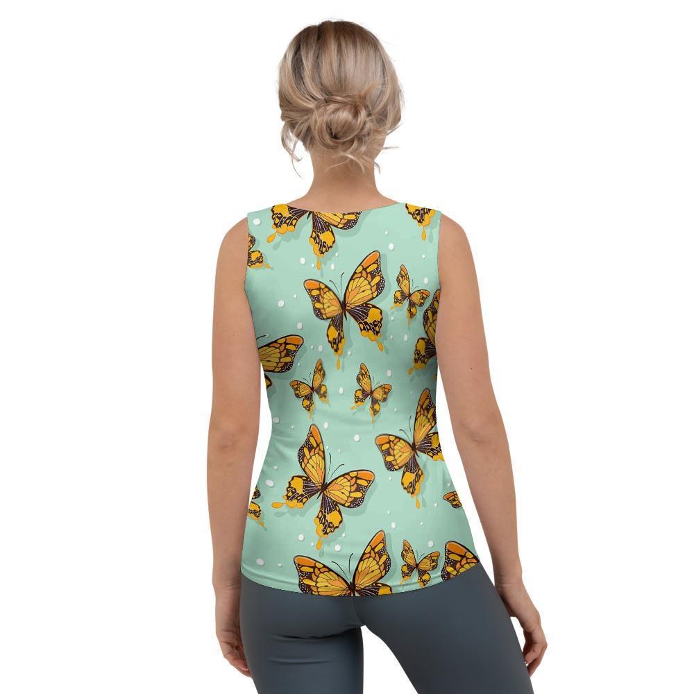Yellow Butterfly Print Women's Tank Top-grizzshop