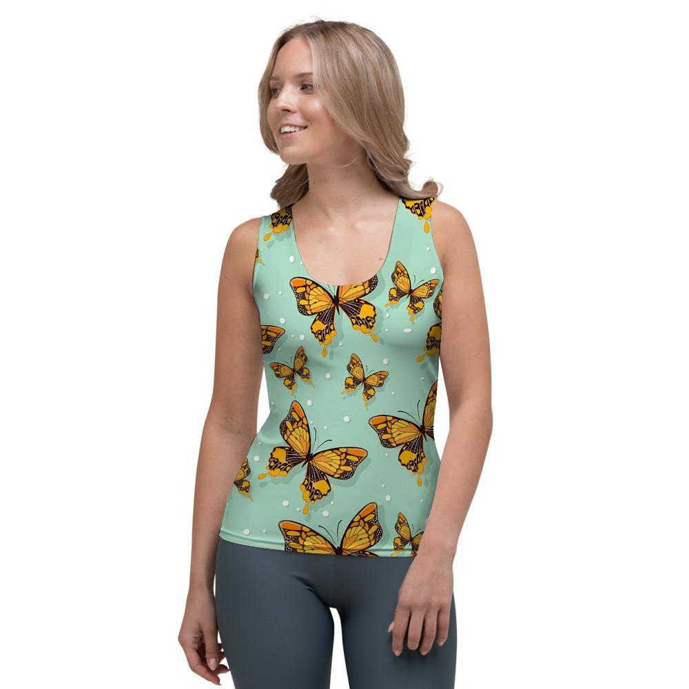 Yellow Butterfly Print Women's Tank Top-grizzshop