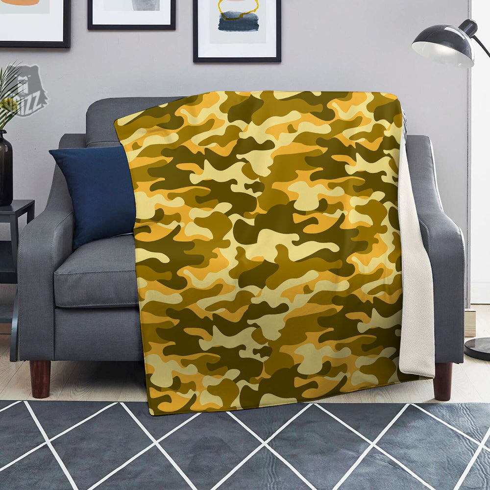 Yellow Camo And Camouflage Print Blanket-grizzshop
