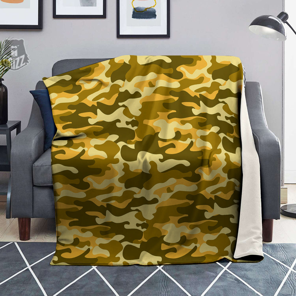 Yellow Camo And Camouflage Print Blanket-grizzshop