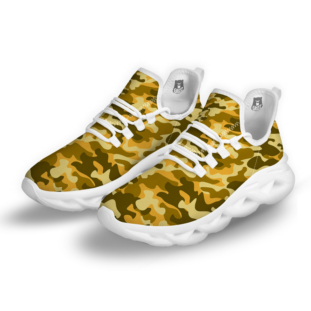 Yellow Camo And Camouflage Print White Running Shoes-grizzshop