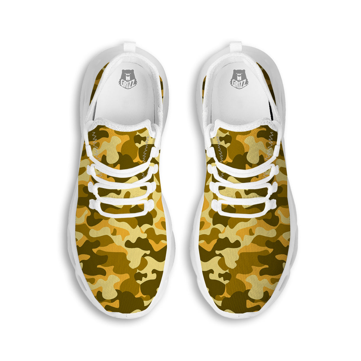 Yellow Camo And Camouflage Print White Running Shoes-grizzshop