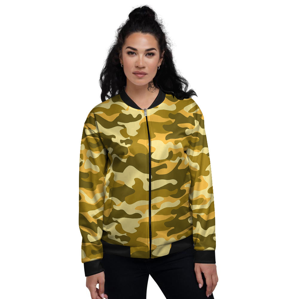 Yellow Camo And Camouflage Print Women's Bomber Jacket-grizzshop