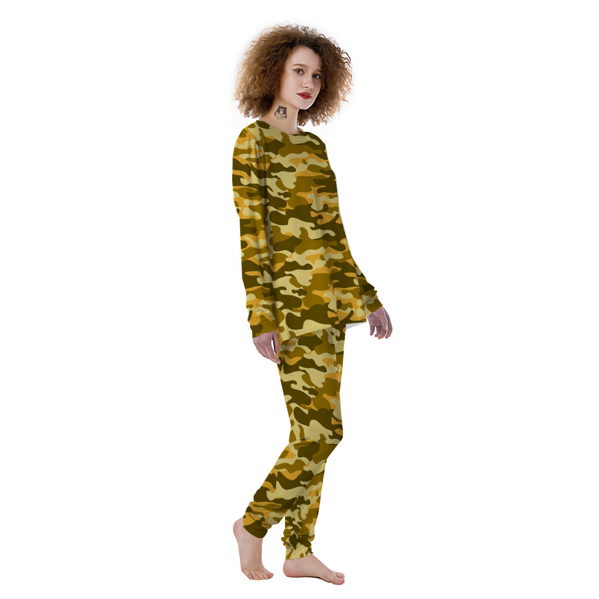 Yellow Camo And Camouflage Print Women's Pajamas-grizzshop