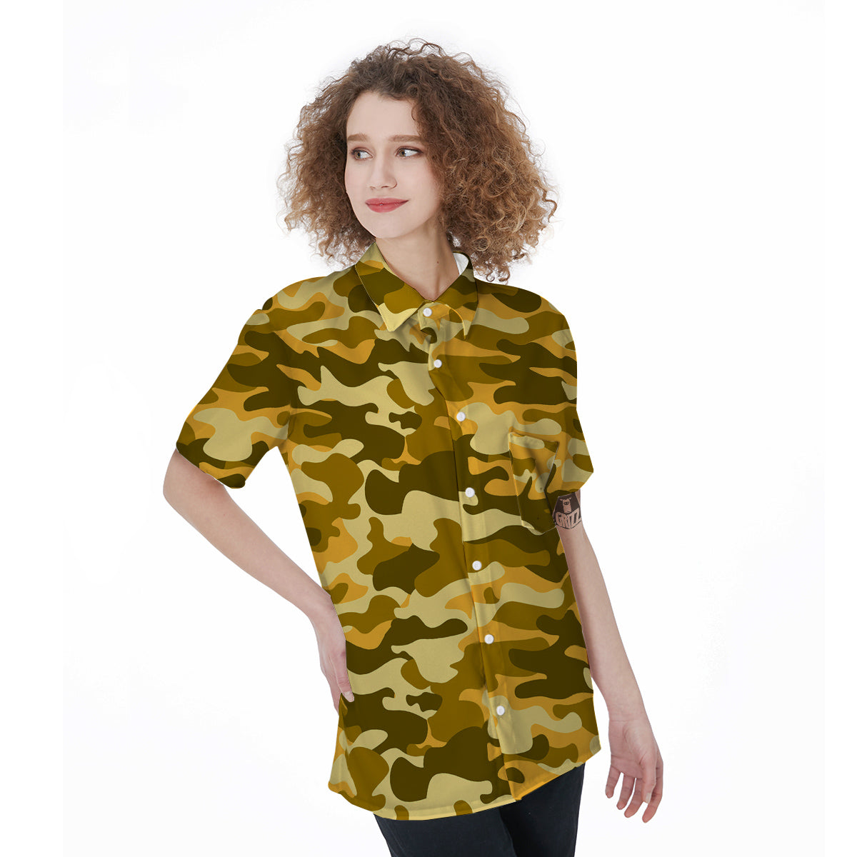 Yellow Camo And Camouflage Print Women's Short Sleeve Shirts-grizzshop
