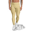 Yellow Canary And White Gingham Print Men's Leggings-grizzshop