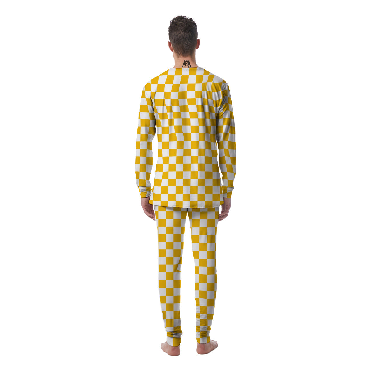 Yellow Checkered Flag Print Men's Pajamas-grizzshop