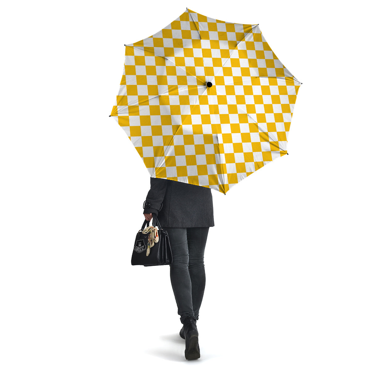 Yellow Checkered Flag Print Umbrella-grizzshop