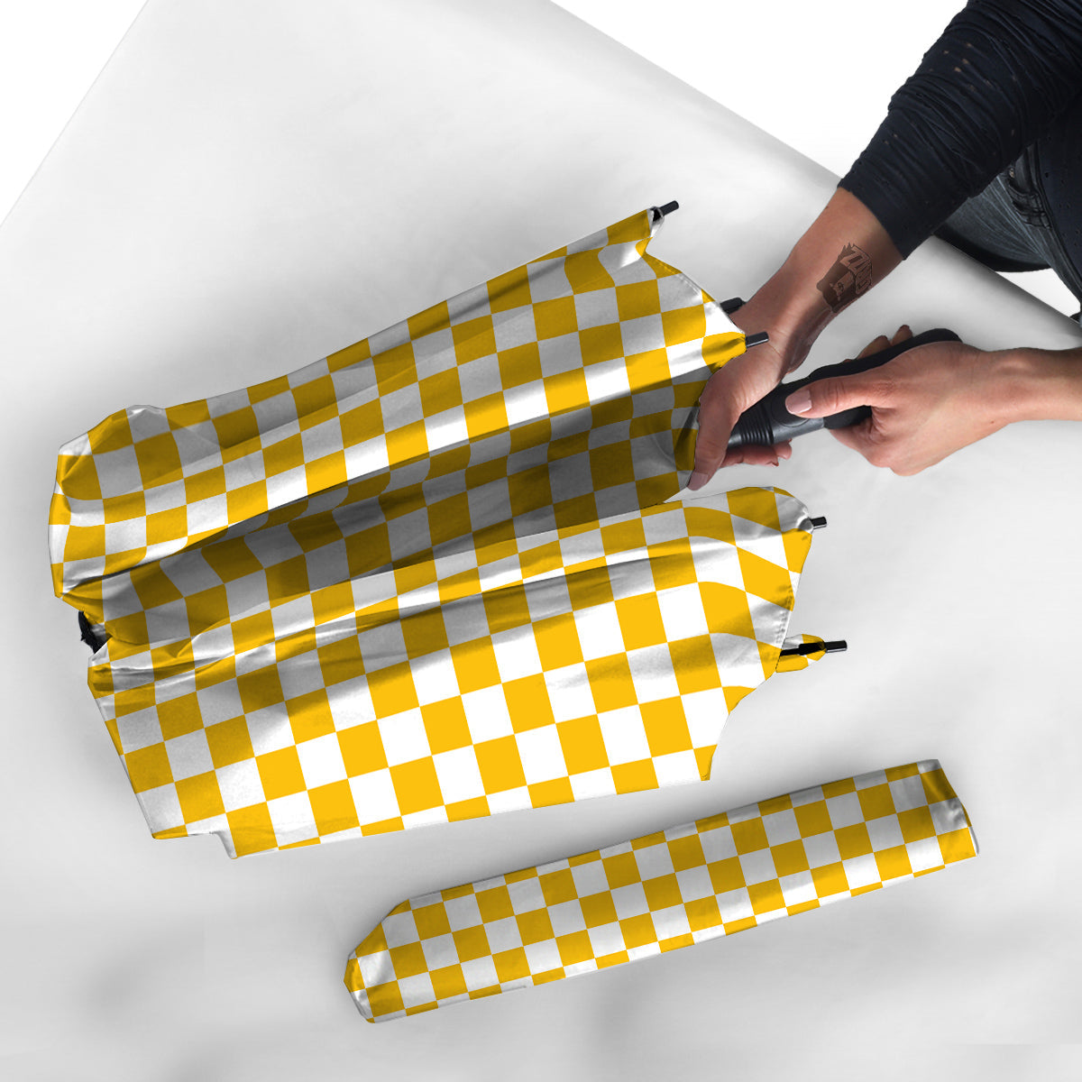 Yellow Checkered Flag Print Umbrella-grizzshop