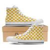 Yellow Checkered Flag Print White High Top Shoes-grizzshop