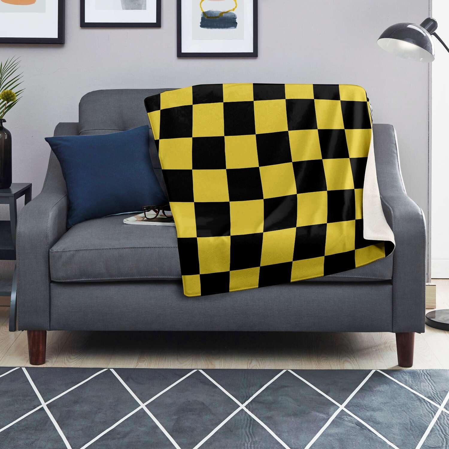 Yellow Checkered Print Blanket-grizzshop