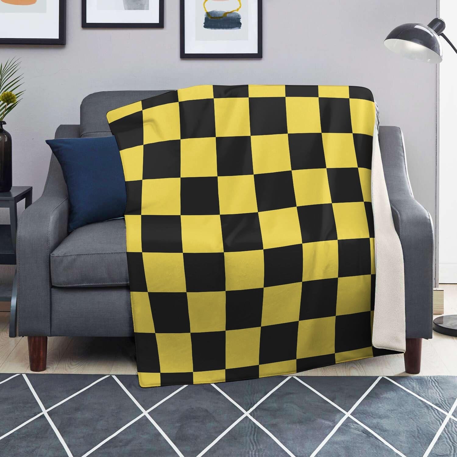 Yellow Checkered Print Blanket-grizzshop