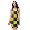 Yellow Checkered Print Bodycon Dress-grizzshop