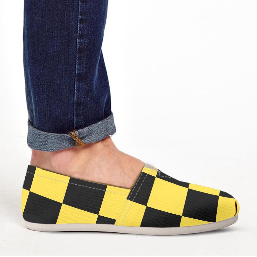 Yellow Checkered Print Canvas Shoes-grizzshop