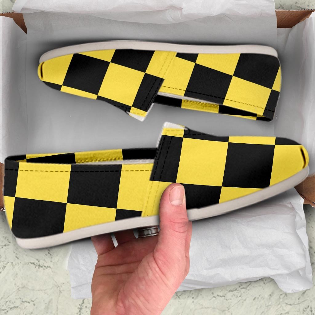 Yellow Checkered Print Canvas Shoes-grizzshop