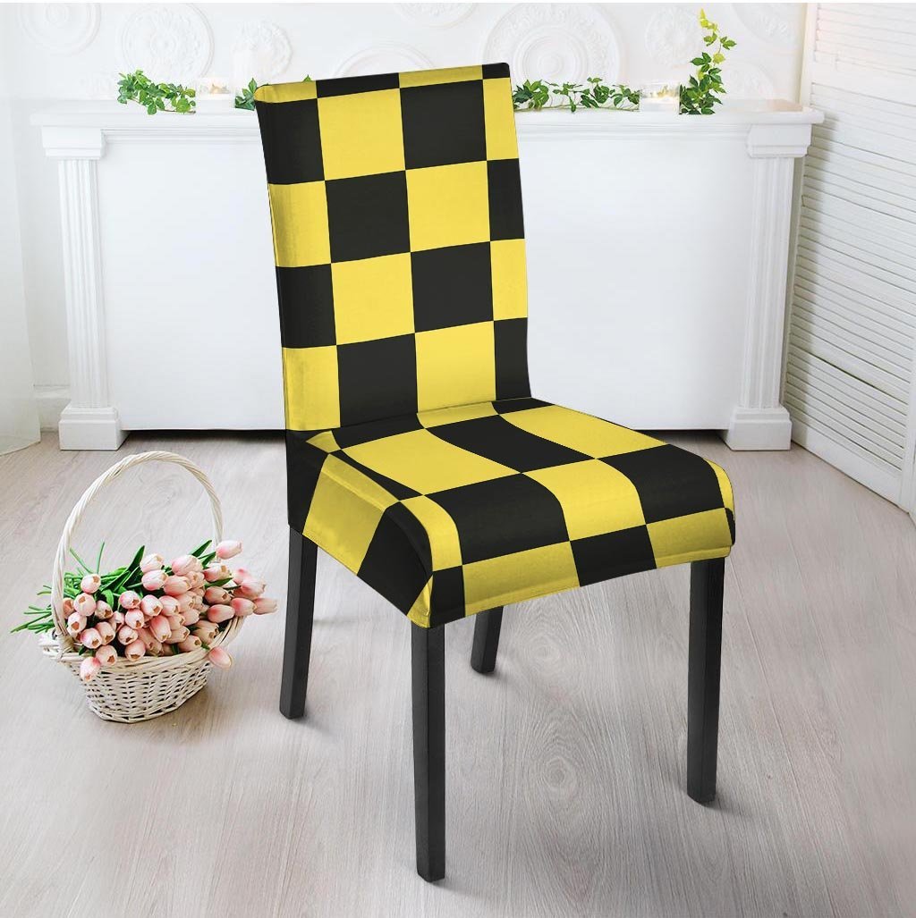 Yellow Checkered Print Chair Cover-grizzshop