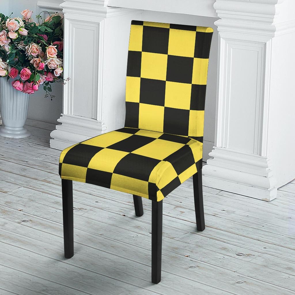 Yellow Checkered Print Chair Cover-grizzshop
