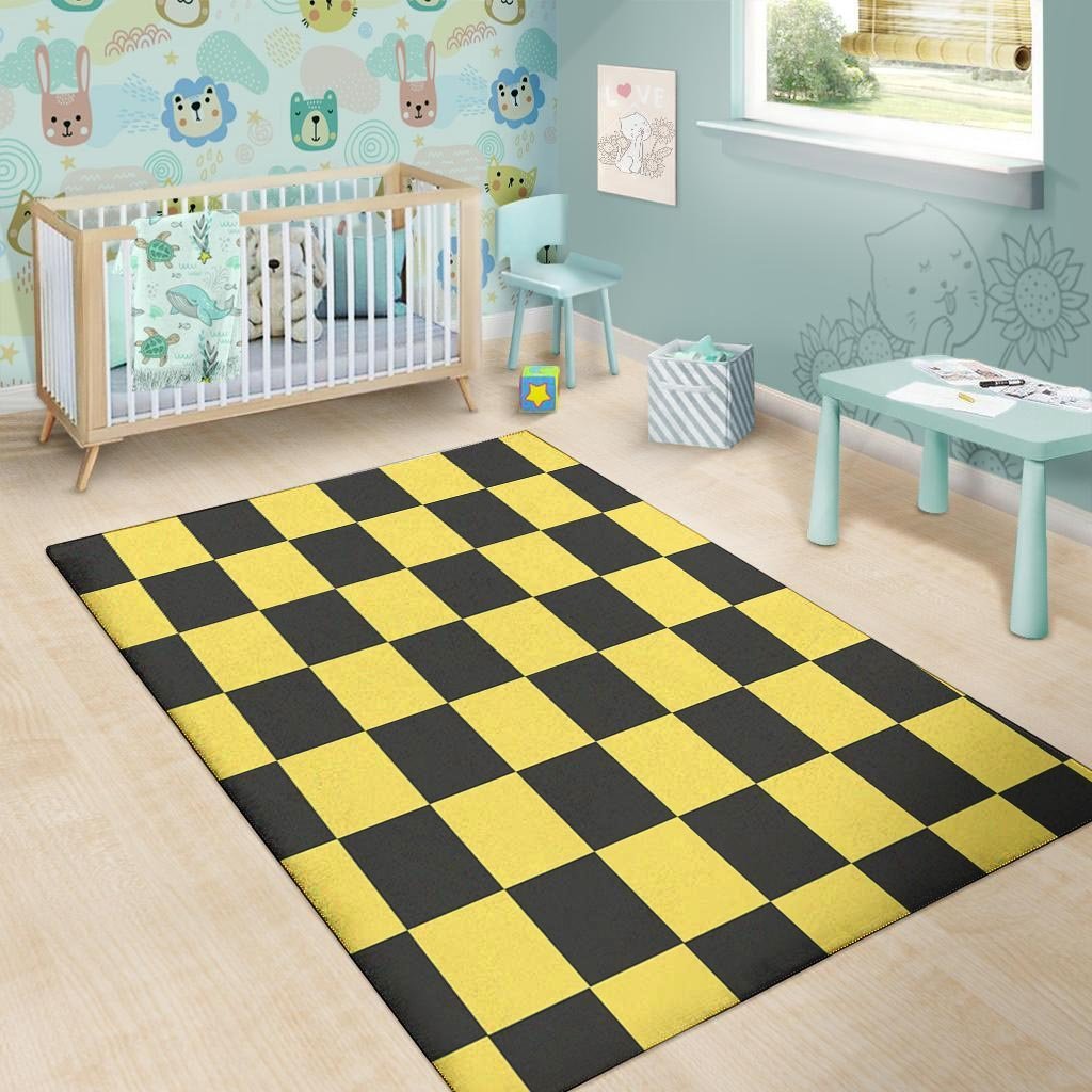 Yellow Checkered Print Floor Mat-grizzshop