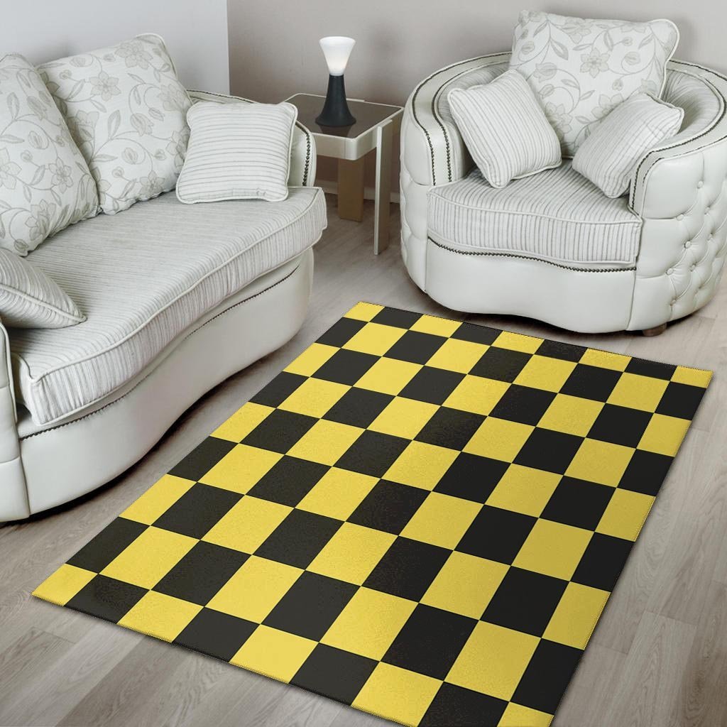 Yellow Checkered Print Floor Mat-grizzshop