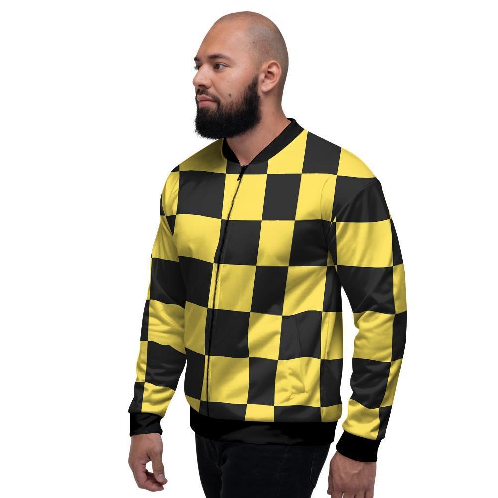 Yellow Checkered Print Men's Bomber Jacket-grizzshop