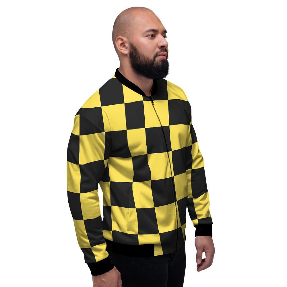 Yellow Checkered Print Men's Bomber Jacket-grizzshop