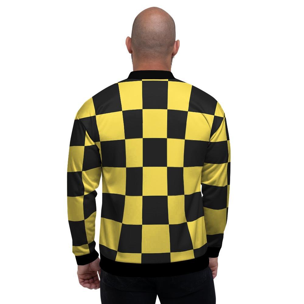 Yellow Checkered Print Men's Bomber Jacket-grizzshop