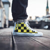 Yellow Checkered Print Men's High Top Shoes-grizzshop