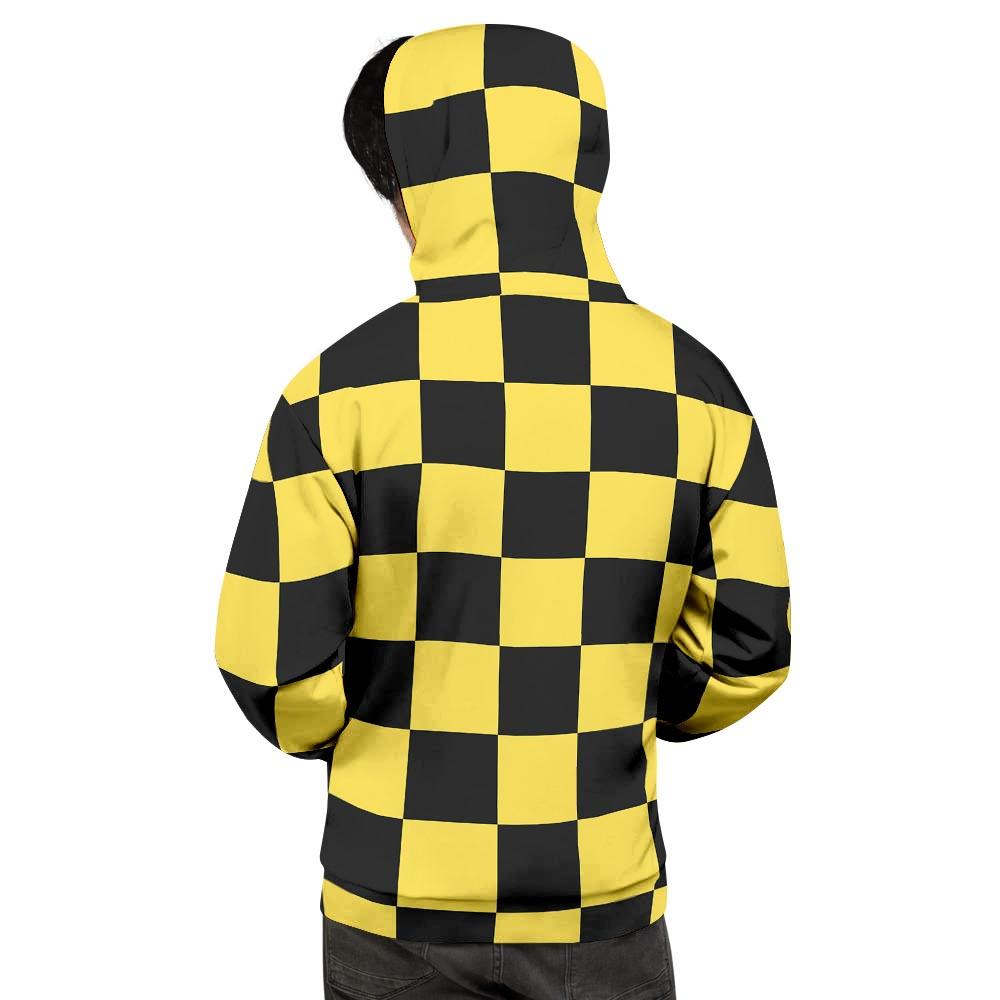 Yellow Checkered Print Men's Hoodie-grizzshop