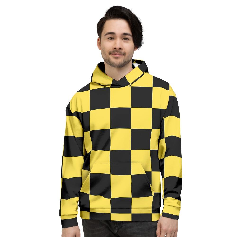 Yellow Checkered Print Men's Hoodie-grizzshop