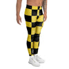 Yellow Checkered Print Men's Leggings-grizzshop