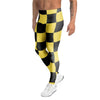 Yellow Checkered Print Men's Leggings-grizzshop