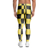 Yellow Checkered Print Men's Leggings-grizzshop